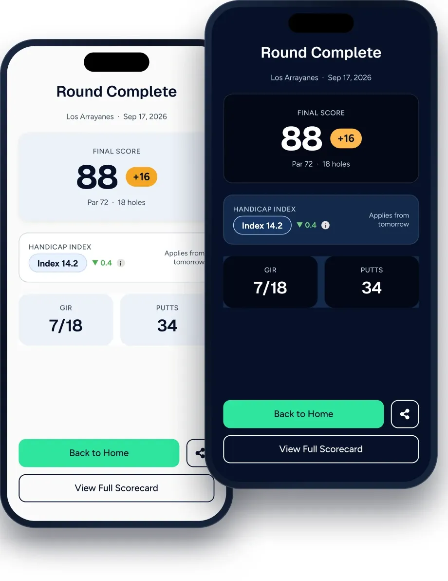 Round Complete screen in light and dark mode